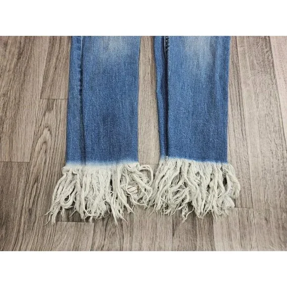 Black Label Juniors Size 1 Fringe Hem Whiskered Cropped Denim Blue Jeans - Picture 4 of 14
